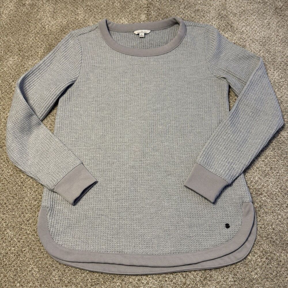 LL Bean Signature Shirt Womens Small Gray Waffle Knit Boatneck Thermal